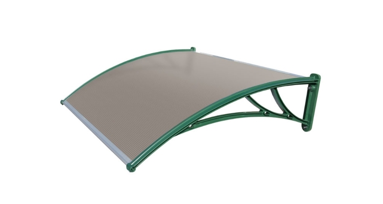 Козырек Krovent из поликарбоната 1500х930х280 серебристый (зеленый кронштейн)